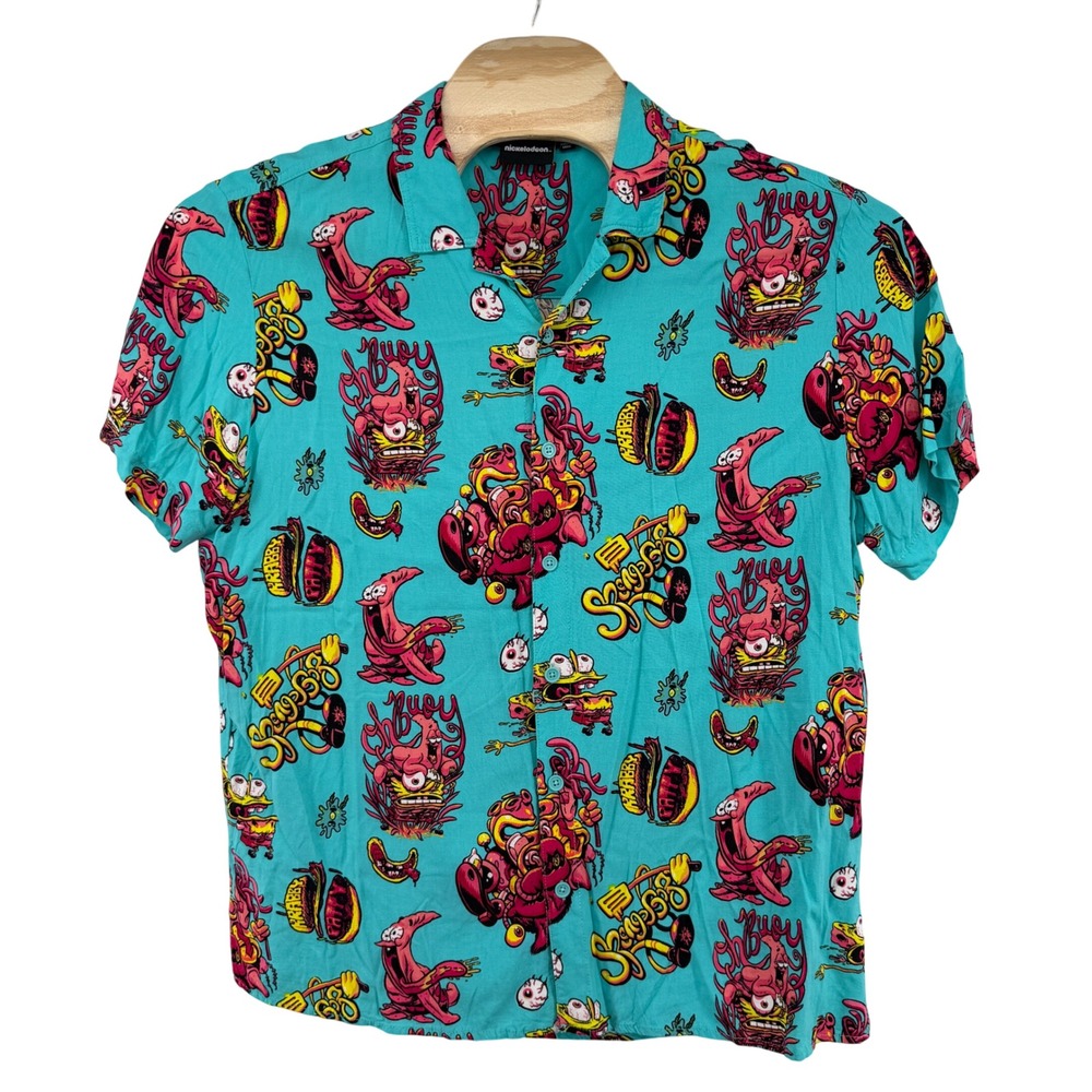Nickelodeon SpongeBob SquarePants Men's Size 2XL Hawaiian Shirt Button Up